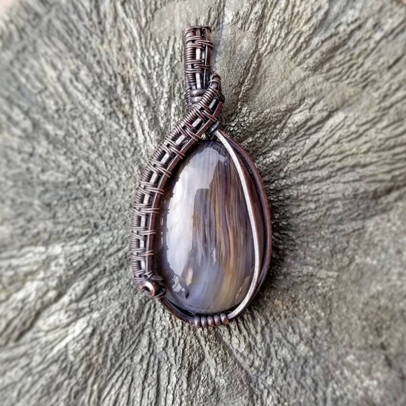 Krystal Perspective Jewelry - Agatized Wood Wire Wrapped Pendant ❤